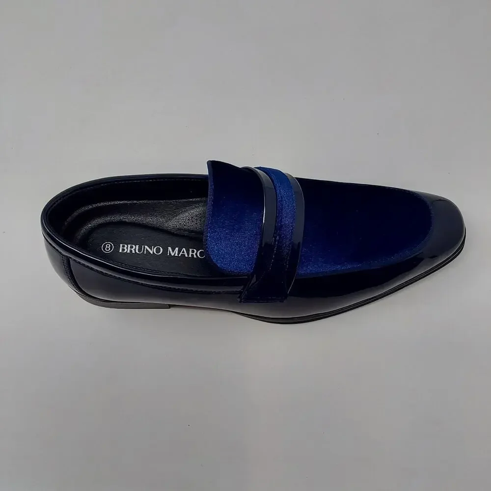 Bruno Marc Mens 8 Blue Velvet Patent Dress Loafers Tuxedo Shoes SBLS2407M